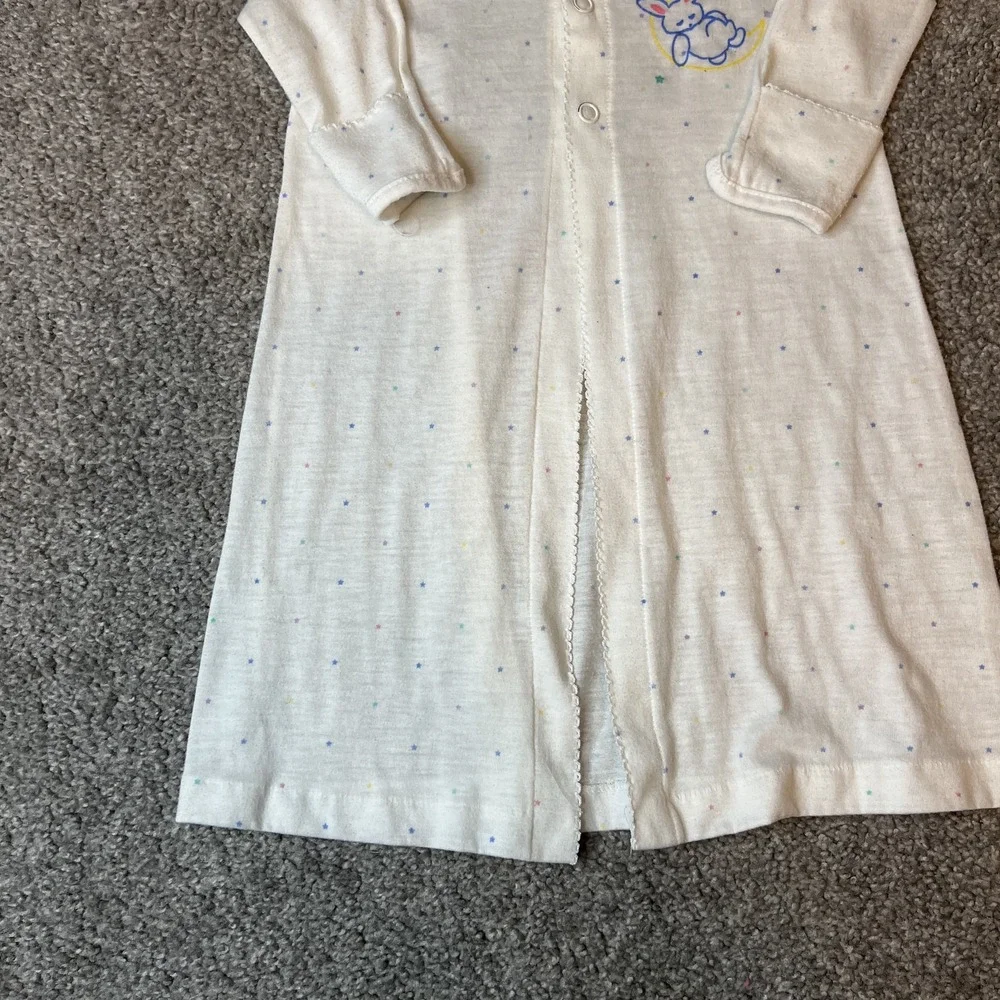 Vintage Absorba Baby Sleep Gown One‎ Size Bunny Moon Stars White Nursery USA